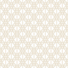 Golden line seamless pattern. Vector geometric texture with delicate grid, thin lines, diamonds, squares, triangles. Abstract gold and white graphic background. Art deco ornament. Subtle repeat design