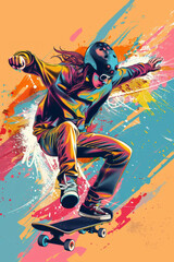 Classic Skateboarding Retro skateboarders performing tricks with bold, colorful graphics, Professional tshirt design vector,generative ai