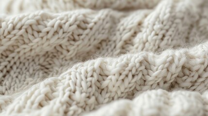 Close up shot of white knitted wool with an uneven single colored and natural pattern