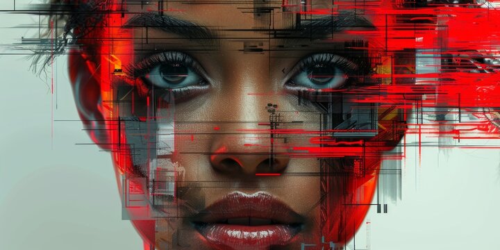 Naklejki Bold pop art reinterprets classic stained glass. Woman's face in vibrant colors geometric shapes