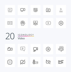Video icon set. Containing camera, play, pause, media, online video, live, production, player, movie and cinema icons. Solid icon collection.
