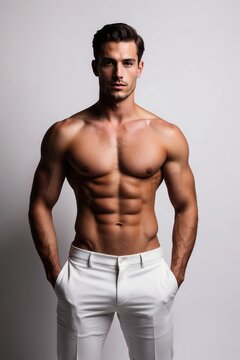 Jeune homme s&eacute;duisant torse nu plein de charisme 