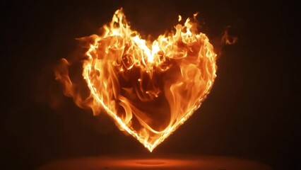 Heart-shaped flame burning intensely against a dark background.