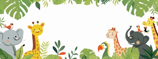 In this safari or zoo animal frame designs for kids, you'll find many adorable safari or zoo animals in the horizontal panorama.