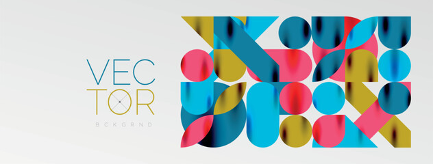 Obraz premium Mosaic geometric elements. Colorful circles, round geometric shapes and lines with shadow 3d effects. Simple forms abstract background for wallpaper, banner, template or landing