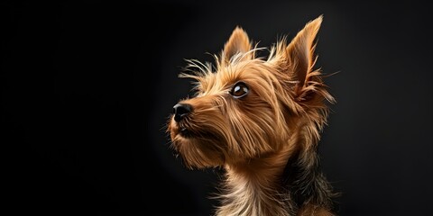 Fototapeta premium Yorkie with Dreadlocks. Concept Dog Grooming, Long-haired Breeds, Pet Hairstyles, Canine Fashion