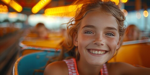 Children enjoying amusement park for National Amusement Park Day, August 16th, thrilling rides, happy faces, fun-filled day