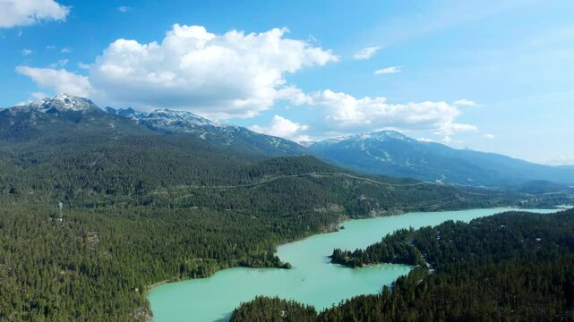 British Columbia Floating Nature Aerial with Whistler Mountain Background