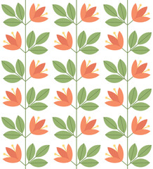 Geometric pattern with flowers and leaves. Abstract background in flat style