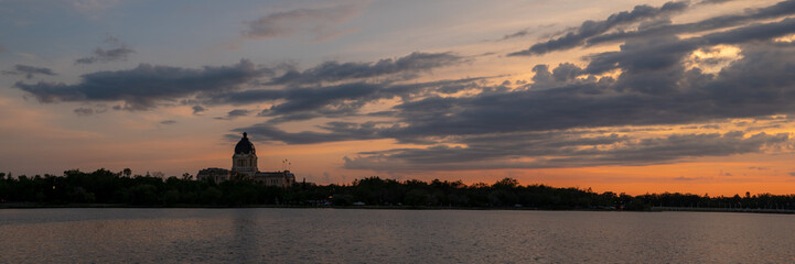 Skyline of Regina Legislature Building at Sunset in Summer