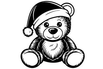 A full image of a Funny Baby Teddy Bear with Santa Claus Hat Clipart silhouette black vector illustration