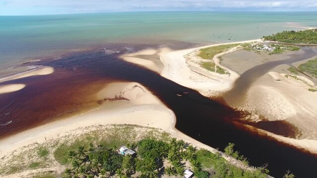 Aerial view of Corumbau River, Ponta do Corumbau Beach - Prado, Bahia, Brazil