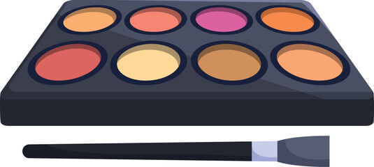 Naklejka premium Eyeshadow palette with brush lying beside showing makeup concept