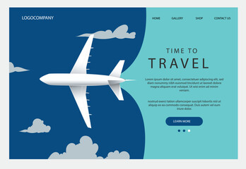 Time to travel vector, World globe in bag, vacation and tourism concept, airplane and sailboat. Website or webpage template, landing page flat style