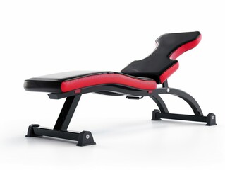 a situp bench, home gym equipment, highdetail, black and red, isolated on white background