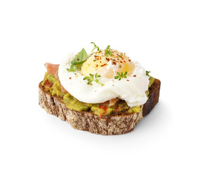 Tasty sandwich with egg on white background