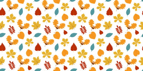 Autumn seamless pattern with leaves. wallpaper for fabric, decoration, wrapping paper. Vector illustration