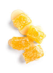 Sweet honeycombs on white background