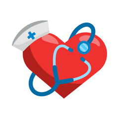 nurse hat stethoscope and heart