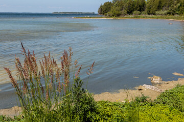 Looking over Green Bay from Peninsula State Park, Fish Creek, Wisconsin in mid-June, toward...