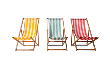 Beach deck chairs for summer isolated on a transparent background