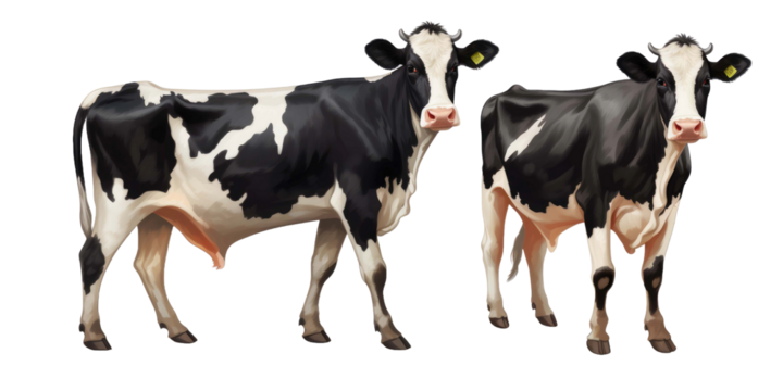 Black and white striped milk cow isolated on a transparent background - Powered by Adobe