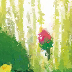 Oil painting and various flowers, lotus leaves, chrysanthemums, insects, butterflies, rabbits,...