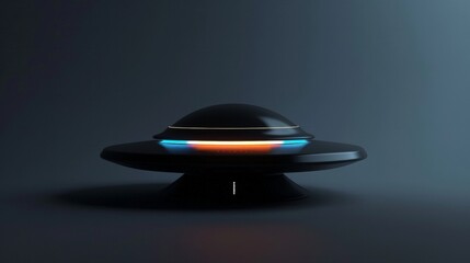 Black Unidentified Flying Object Hovering With Blue and Orange Lights