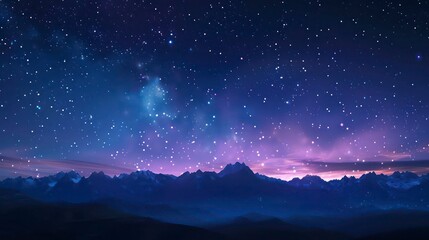 Fototapeta premium Enchanting Fantasy Starry Night Sky: Vibrant Blue and Purple Galaxy with Aurora - 4K Wallpaper