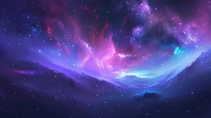 Enchanting Fantasy Starry Night Sky: Vibrant Blue and Purple Galaxy with Aurora - 4K Wallpaper