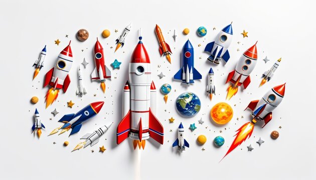 website growth startup background concept jet 3d space banner startup smart ai creativity business spacecraft rocket image business midjourney white generate olated cloud