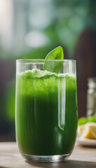 Fototapeta premium Glass of spinach juice isolated on transparent Green smoothie