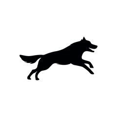 Run dog silhouette jump vector logo icon. Sport dog canine fast profile sign silhouette background.
