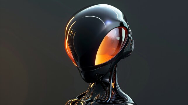 Black And Orange Robot Head With Glowing Eyes