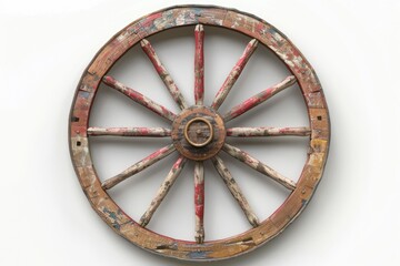 Decorative Accents. Vintage Antique Wooden Wagon Wheel for Home Decor and Rustic Interior Design