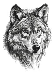 Fototapeta premium Wolf Tattoo. Hand Drawn Stroke Style Portrait of a Wolf - Wildlife Tattoo Design
