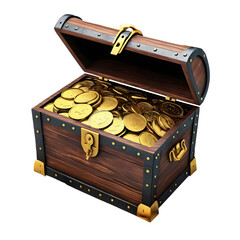 Gold chest with gold coin isolated on transparent background