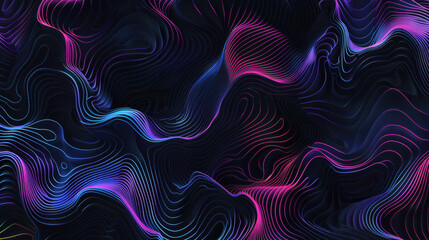 a black background with a few neon colors waves, geometric waves shapes, dark blue, purple, black.