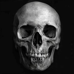 Angry Skull. Gothic Contrast Image of Human Skull, Symbol of Death and Danger