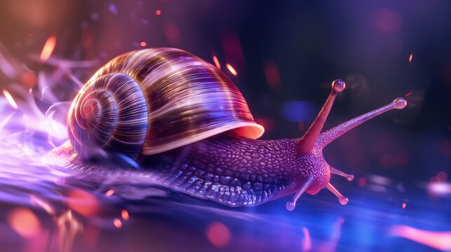 Turbo snail with jet speed depicted on purple background with bokeh
