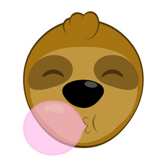 vector illustration face bear sloth character animal cartoon, chewing and making bubblegum balloon candy