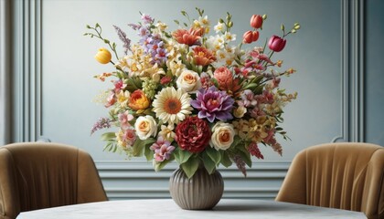 Vibrant Spring Flower Arrangement in Stylish Vase - Ideal for Home and Event Decor