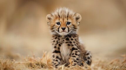Obraz premium Cheetah cub in the wild on a blurred background 