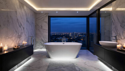 Modern bathroom with black marble fixtures