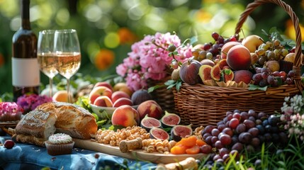 Summer Picnic with Fresh Fruit and Wine