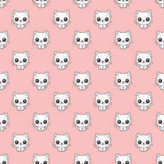 Cute kawaii white cat seamless pattern