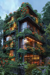 A building with a lot of plants growing on it