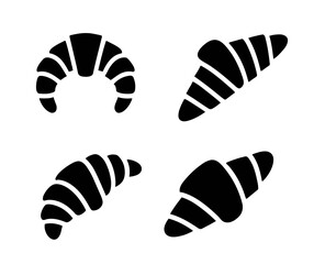 Black croissant icons set. Vector croissant symbol silhouette bakery breakfast simple isolated icon design.