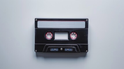Obraz premium Vintage cassette tape with blank playlist on white background top view nostalgic theme