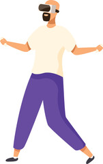 Man is immersed in a virtual reality experience, using a vr headset and controllers